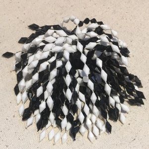 Vintage Fringe Black & White Beaded Brooch Pin